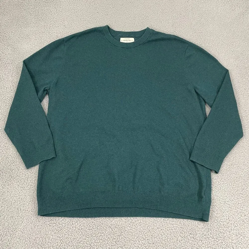 Hawker Rye Cotton Cashmere Sweater Men 3XL Hunter Green Preppy Pullover